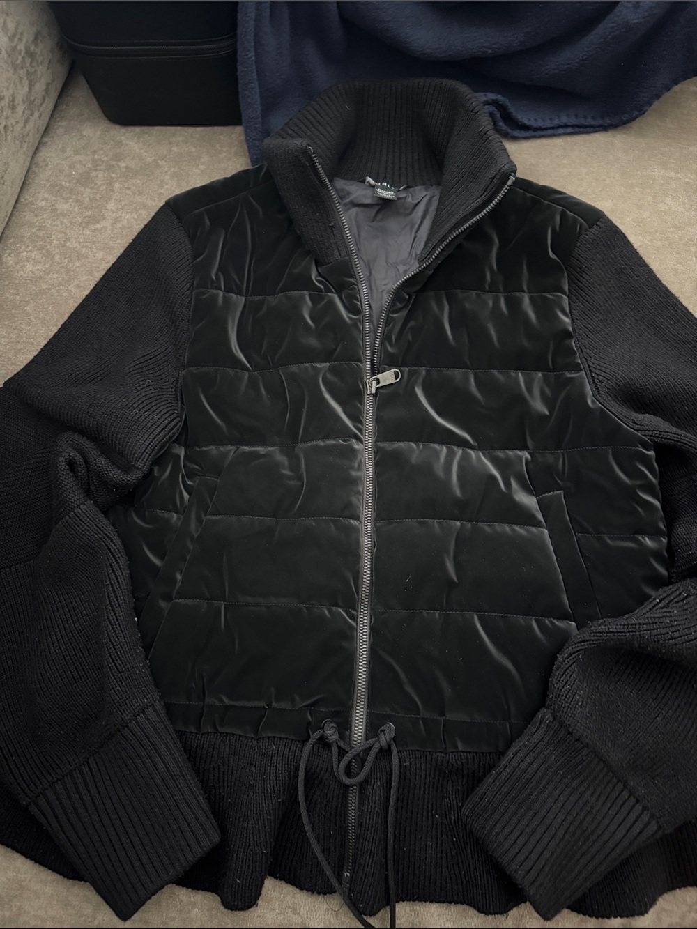 Athleta Black Quilted & Ribbed Knit Jacket